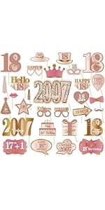 11Pcs 18th Birthday Decorations Kit for Men Women, Black Gold Happy 18th Birthday Banner, Awesome Since 2007 Centerpieces Swirls Party Supplies, Eighteen Bday Banner Ceiling Table Topper Sign