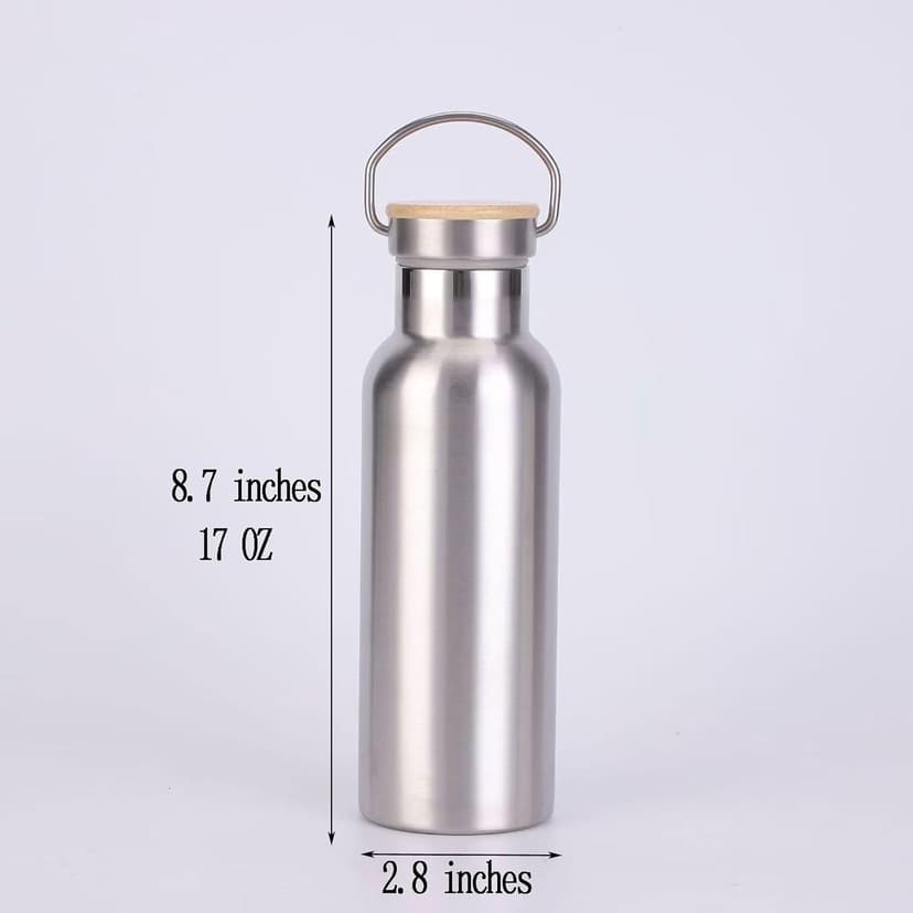 Thermo flask Stainless steel water bottles Vacuum Insulated Travel Tumbler Sport Water Bottle Metal for Hot and Cold Drinks Tea Flask Coffee Mug with Lid and Handle17 oz（Silver)