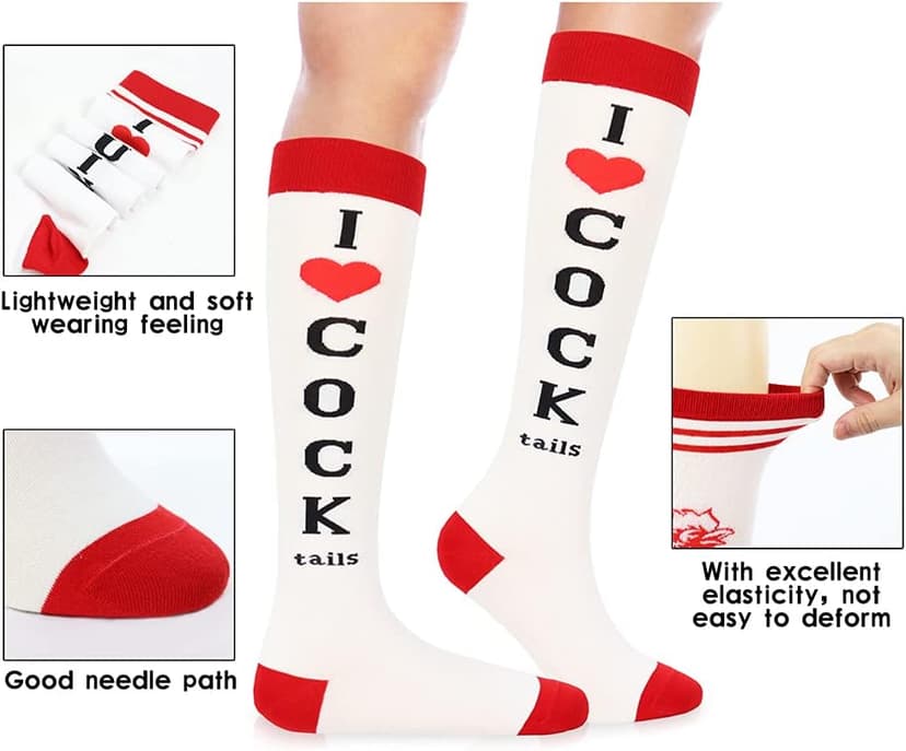 Funny Socks I Love Cocktails Knee Tube Party Stockings Gag Gifts for Christmas White Elephant Gift Exchange