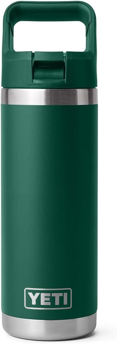 YETI Rambler 18 oz Bottle, Vacuum Insulated, Stainless Steel with Straw Cap, Black Forest Green