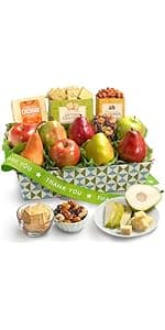 A Gift Inside Classic Fresh Fruit Basket Gift with Crackers, Cheese and Nuts for Holiday, Thank You, Birthday, Get Well, Anniversary, Corporate