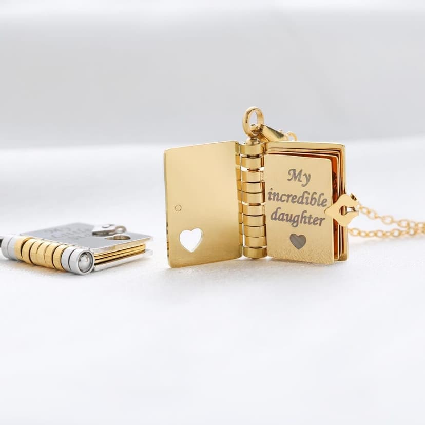 RANKEEF My Little Star Book Necklace - My Incredible Daughter Book Necklace Daughter Gifts from Dad Mom Mother Adjustable Silver 18k Gold Jewelry Openable with 6 Pages Gifts of Love