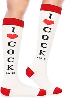 Funny Socks I Love Cocktails Knee Tube Party Stockings Gag Gifts for Christmas White Elephant Gift Exchange