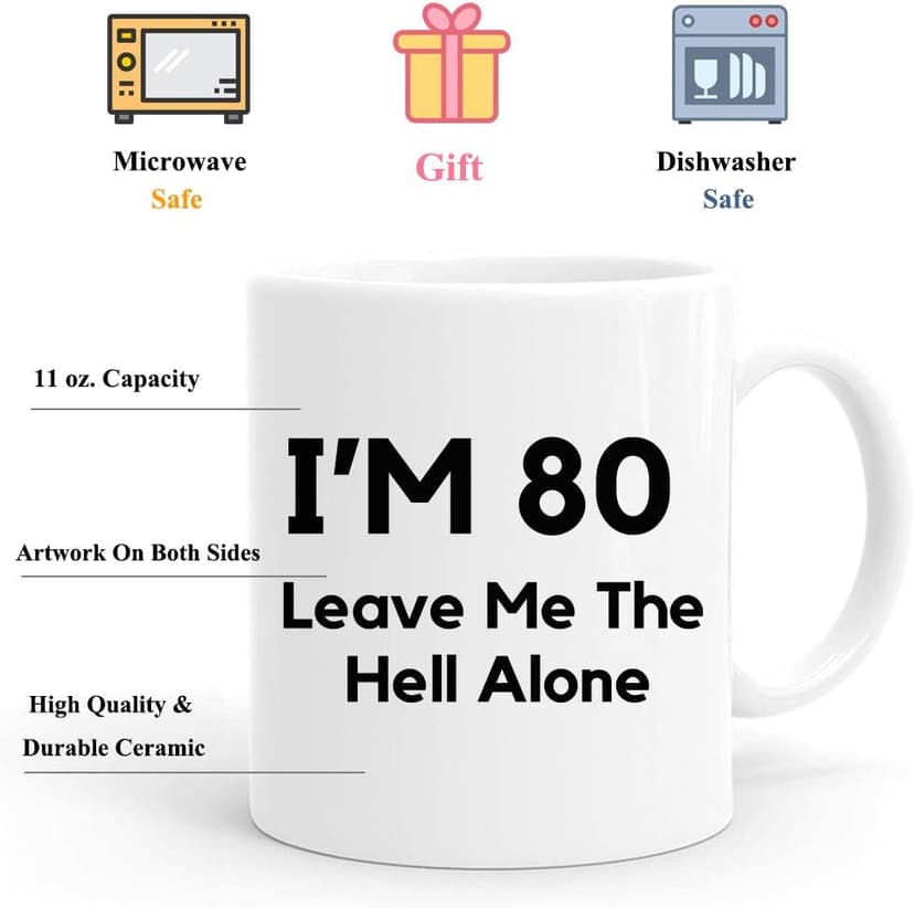 80th Birthday Gifts For Men,11 Ounces, Funny I Am 80 Leave Me The Hell Alone Coffee Mugs,1942 80 Year Old Birthday Gifts for Him, Friend, Dad, Brother, Husband, Grandpa, Coworker