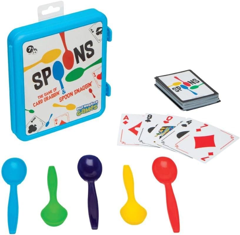 Spoons in a Case, Card Games for Kids - Spoons Game, Fun Family Games for Kids and Adults, Game Night, Travel Games, 3-6 Players, Ages 7+