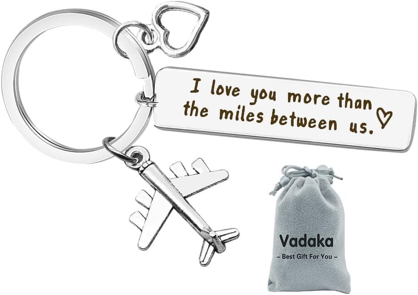 Vadaka Couple Keychain Long Distance Relationship Gift for Boyfriend Girlfriend I Love You More Than The Miles Between Us Keyring Couples Jewelry Going Away Gift Brithday Anniversary Valentines Gift
