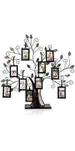 Klikel Family Tree Picture Frame Stand with 6 Hanging Photo Picture Frames - Medium Metal Tree 12 X 11 - Holds 6 Ornamental 2x3 Frames