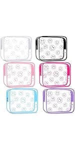 Cunno 6 Pcs Makeup Bags Gifts for Women Preppy Boho Smile Face Flamingo Clear Makeup Bags Cosmetic Transparent PVC Travel Toiletry Organizer(Boho Style)