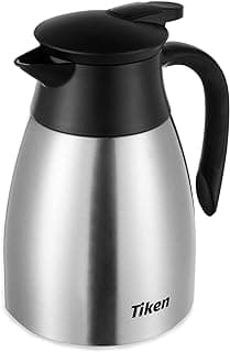 Tiken 34 Oz Thermal Coffee Carafe, Stainless Steel Insulated Vacuum Coffee Carafes For Keeping Hot, 1 Liter Beverage Dispenser (Silver)