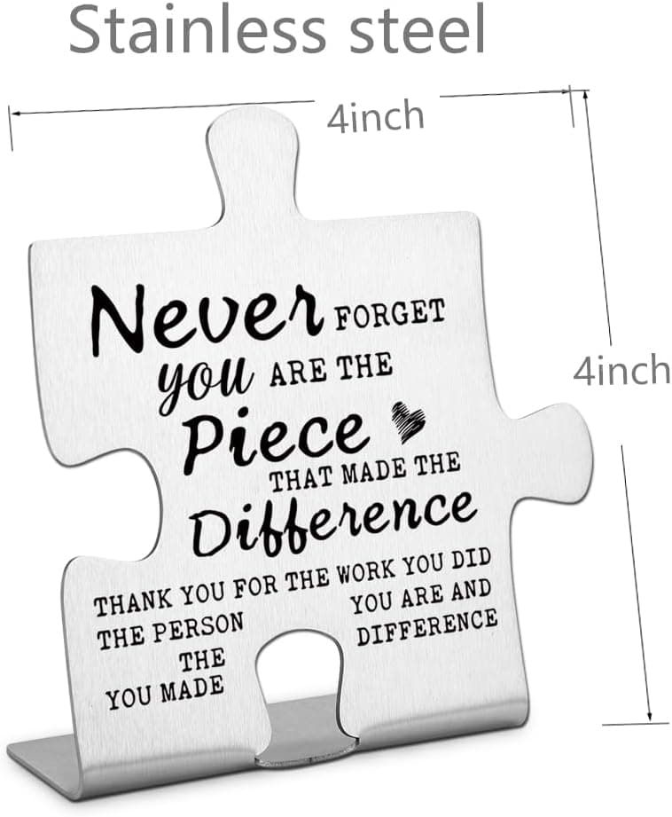 Thank you Appreciation gifts for Mentor Teacher Nurse, Going Away Gift Retirement Gift for Coworker Boss, Never forget you are the Piece that Made the Difference, Funny Office Desk Decor