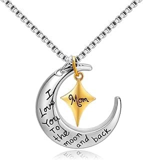 POWER WING Mom Necklace for Women Mom I Love You to The Moon and Back Moon Star Pendant Necklace Birthday Presents for Mom Mothers Gifts from Daughter Son