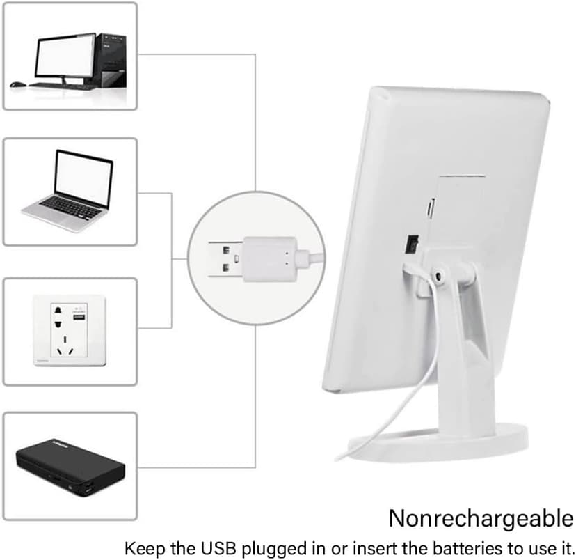 KOOKIN Lighted Vanity Makeup Mirror 16 Led Lights 180 Degree Rotation Lighted Mirror Touch Screen Adjusted Brightness Desk Mirrors USB Dual Supply Bathroom Beauty Cosmetic Mirrors (White)