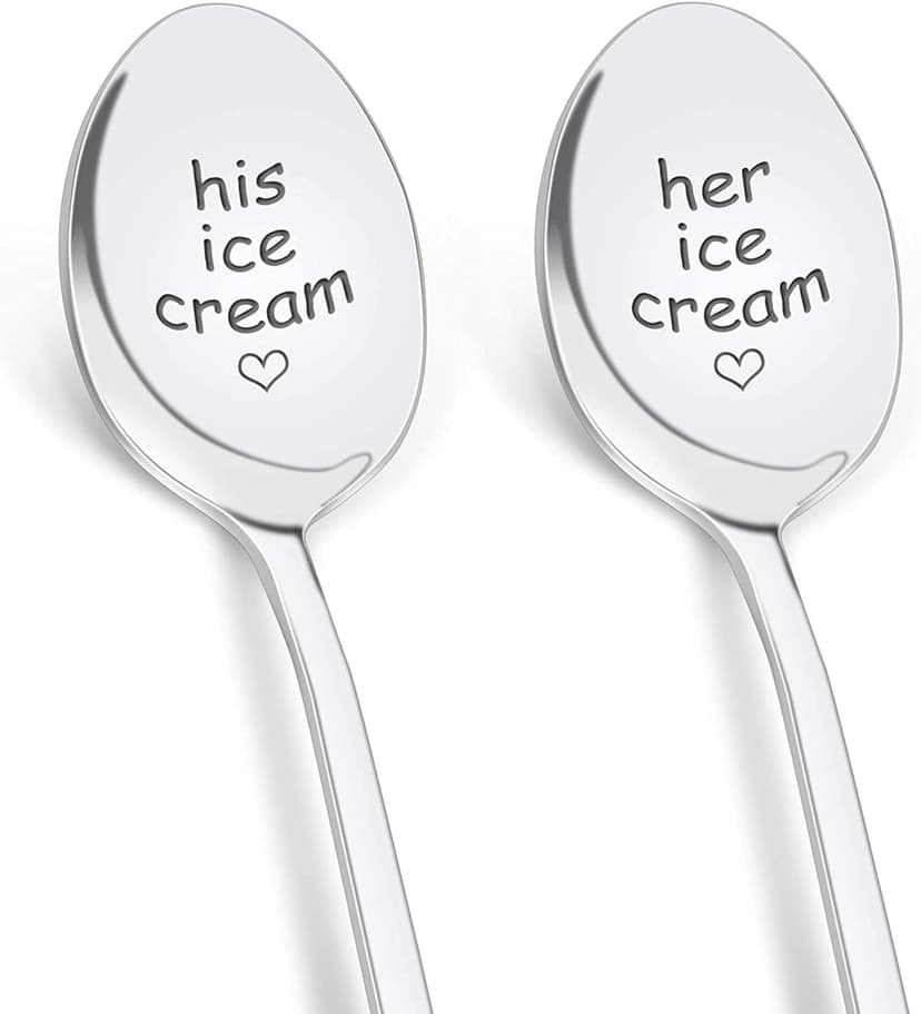 PRSTENLY Wedding Gifts for Couples 2025, 2 Pcs His and Hers Ice Cream Spoon Anniversary Engagement Gifts for Couple Him Her Boyfriend Girlfriend Graduation Christmas Birthday