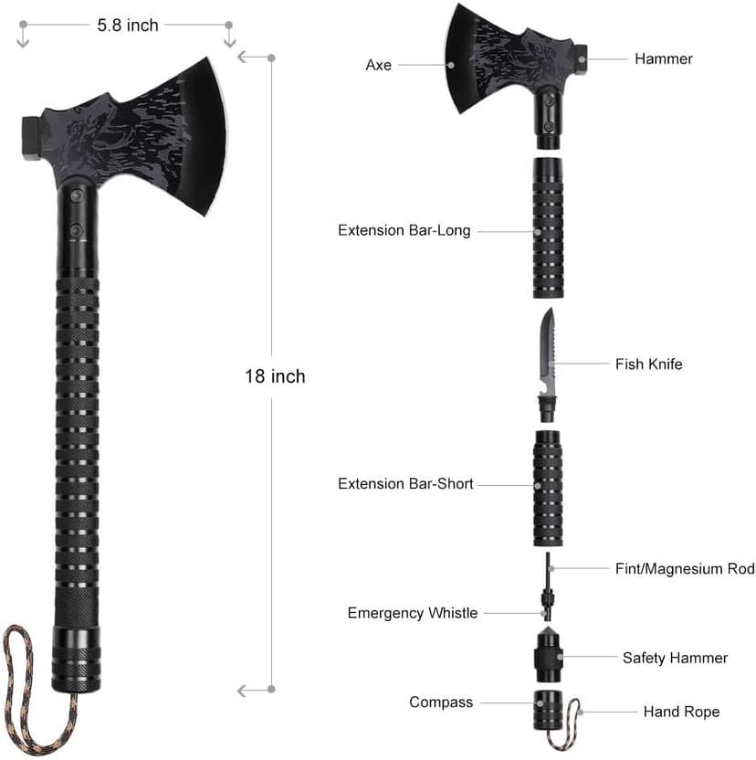 LIANTRAL Survival Camping Axe, Folding Tactical Axe Hatchet with Hammer, Nylon Sheath for Outdoor Adventures