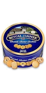 Royal Dansk Holiday Cookie 4 Pack, Exclusive Amazon Multipack of Original Danish Butter Cookies, Festive Tins for Christmas Gifts, Made with Real Butter, Non-GMO Ingredients