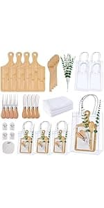 55Pcs Baby Shower Prizes for Game Winners 6 Sets Bamboo Cheese Board Spoon Fork Butter Spreaders Plaid Towel Thank You Card and Gift Bags for Baby Shower Wedding Bridal Shower Favors