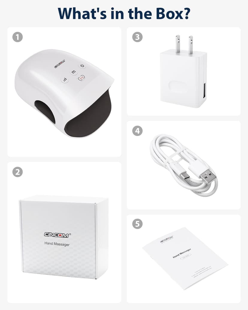 CINCOM Hand Massager - Cordless Hand Massager with Heat and Compression for Arthritis and Carpal Tunnel, Gifts for Women(White)