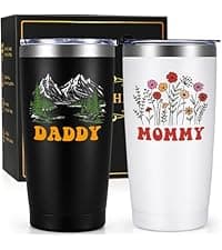 Qtencas Grandma and Grandpa Gifts, Grandparents Christmas Gifts, Grandpa and Grandma insulated Travel Tumbler Set, Gift for Grandparents on Christmas Birthday Anniversary, 20 Oz Black & White