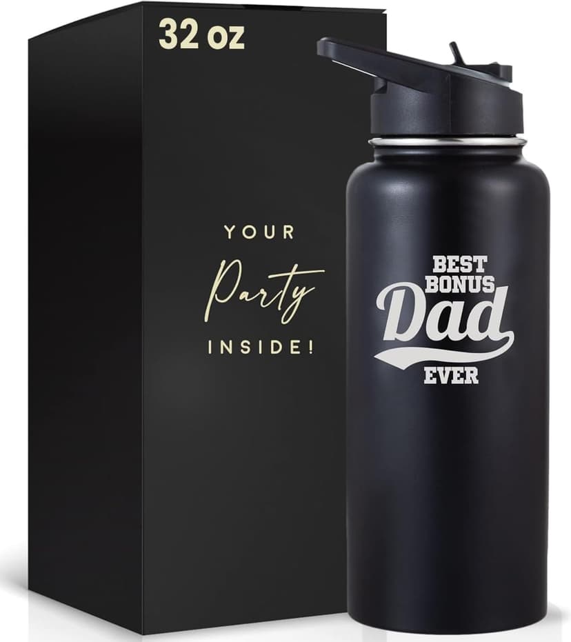 Best Bonus Dad Gifts From Daughter and Son, Tumbler 32 Oz Stainless Steel Insulated Water Bottle, Step Dad Gifts For Fathers Day and Birthday, Coffee Cup with Lid and Straw, Christmas Gift For Stepdad