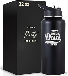 Best Bonus Dad Gifts From Daughter and Son, Tumbler 32 Oz Stainless Steel Insulated Water Bottle, Step Dad Gifts For Fathers Day and Birthday, Coffee Cup with Lid and Straw, Christmas Gift For Stepdad
