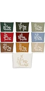 Coume 10 Pcs Rainbow Canvas Makeup Bags Bulk Inspirational Quotes Cosmetic Zipper Personalized Encouragement Travel Pouch Toiletry Bag for Women Girls Teacher Friend Birthday