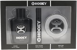 HOOEY Cologne Gift Set for Men – Includes 3.4 oz Cologne, 0.33 oz Travel Spray & 4 oz Soap - Rugged Masculine Long Lasting Scent with Leather, Sandalwood & Amber - Bold Grooming Gift for Him