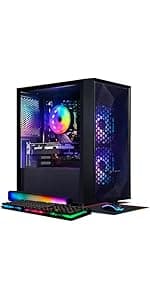 STGAubron Gaming PC Desktop Computer, Intel Core I7 up to 3.9 GHz, Radeon RX 580 8G, 16G RAM, 512G SSD, WiFi, Bluetooth 5.0, RGB Fan x6, RGB BT Sound Bar, Windows 10 Home
