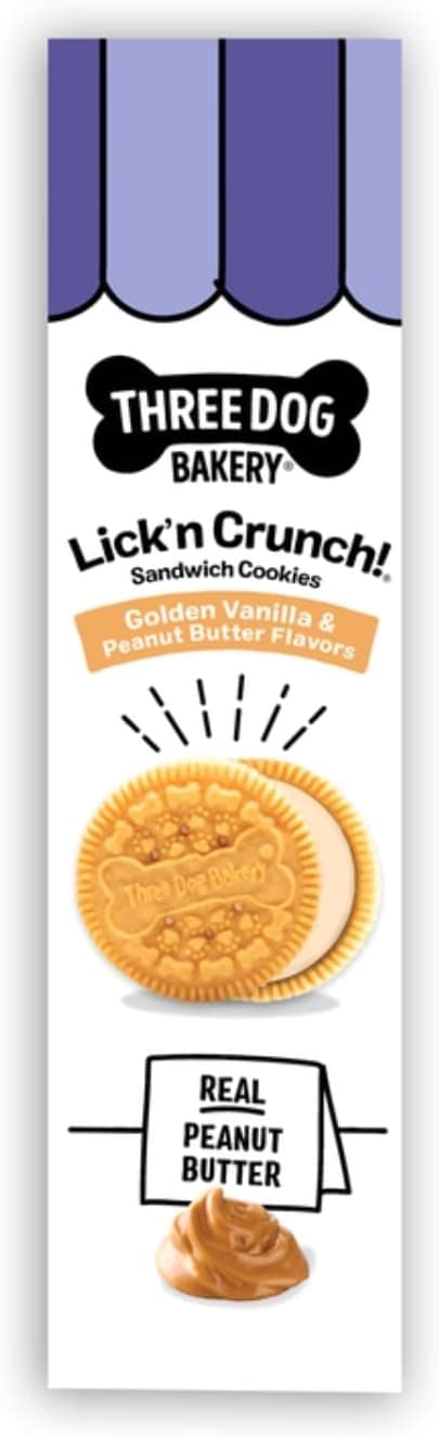 Three Dog Bakery Classic Cremes Baked Dog Treats, Golden with Peanut Butter Filling, 13 oz,Brown,310077