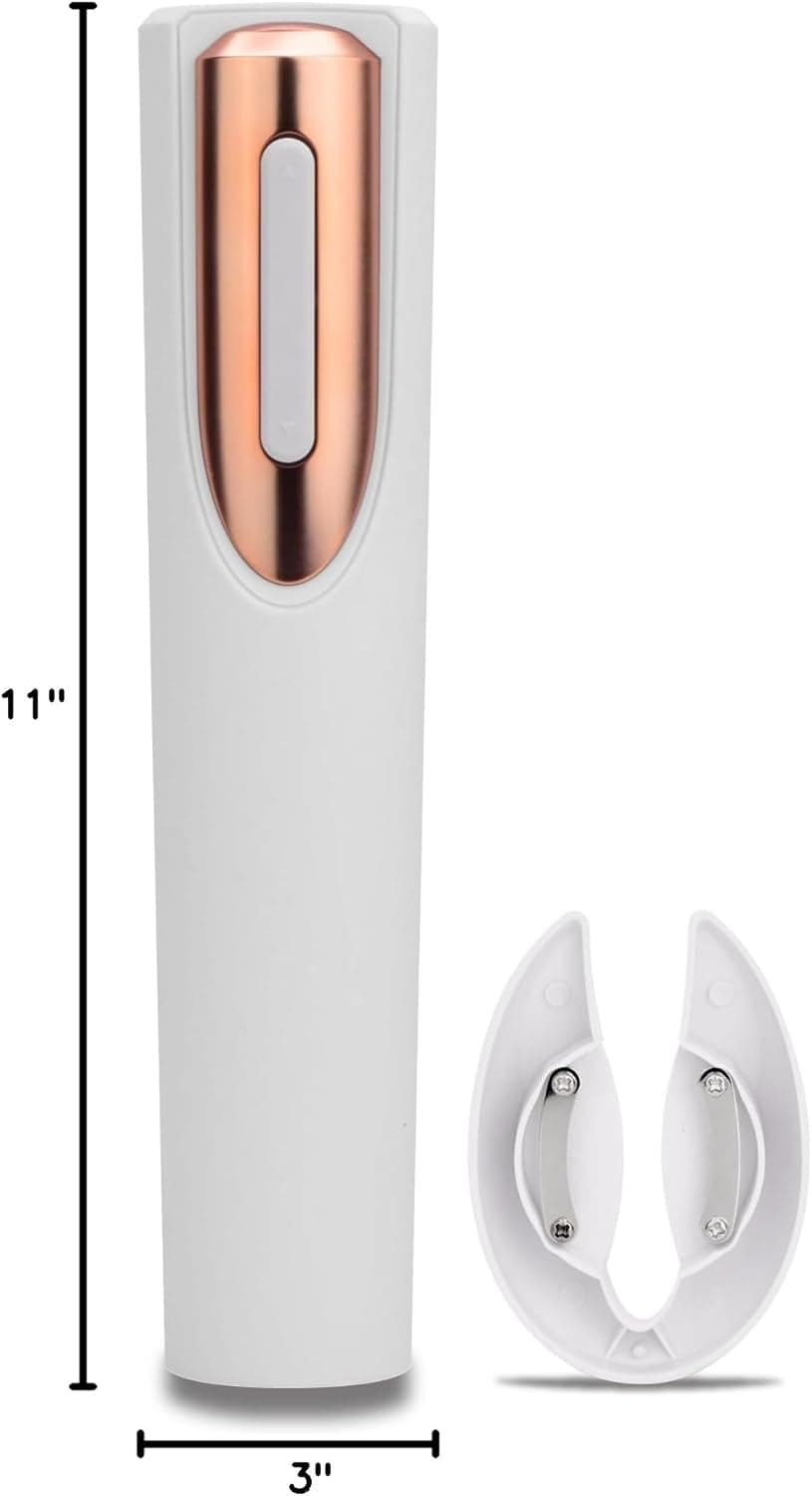 Electric Wine Opener Battery Operated with Stand and Built-in Foil Cutter - Automatic Wine Opener - Electric Corkscrew for Easy Cork Removal - Best Gift for Wine Lover (White & Rose Gold)