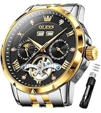 OLEVS Men Automatic Watch Stainless Steel Skeleton Mechanical Date Calendar Luxury Classic Business Waterproof Luminous Wrist Watches
