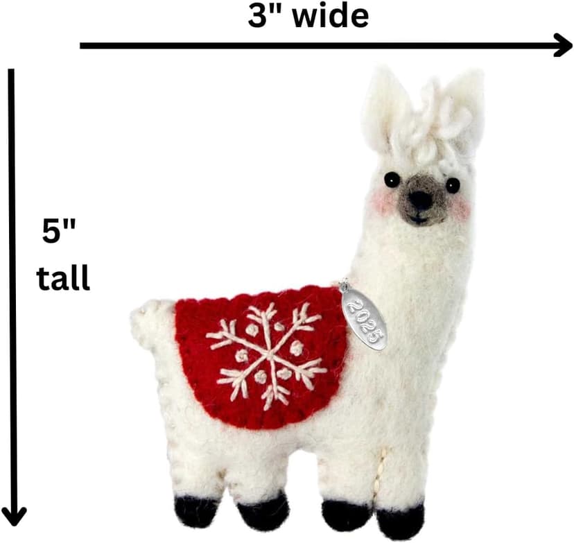 Llama Christmas Ornaments 2025, Felt Christmas Ornaments, Lama Gifts for Women, Fair Trade, Hand Made in Nepal - Comes in a Gift Bag