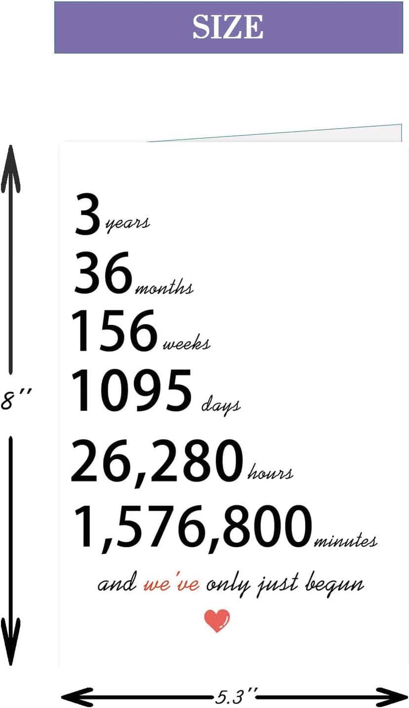 Lovely 3rd Anniversary Card Gifts for Husband Wife, Happy 3 Year Gifts for Anniversary for Boyfriends Girlfriends, Surprise 3 Years Marriage Gift for Couple, Sweet 3 Wedding Years Anniversary Card for