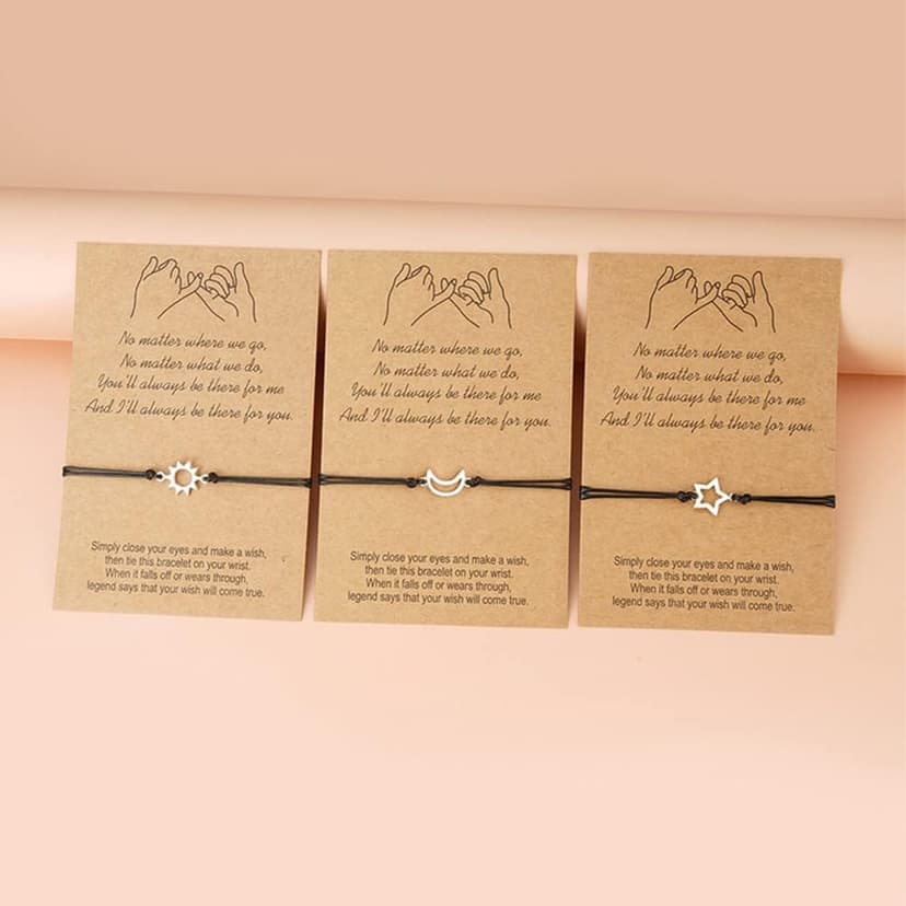 ZAHSY BFF Friendship Bracelets Gift for 3 Sun Moon Star Pinky Promise Bracelets Best Friend Christmas Birthday Gifts for Women Matching Bracelet for Sisters