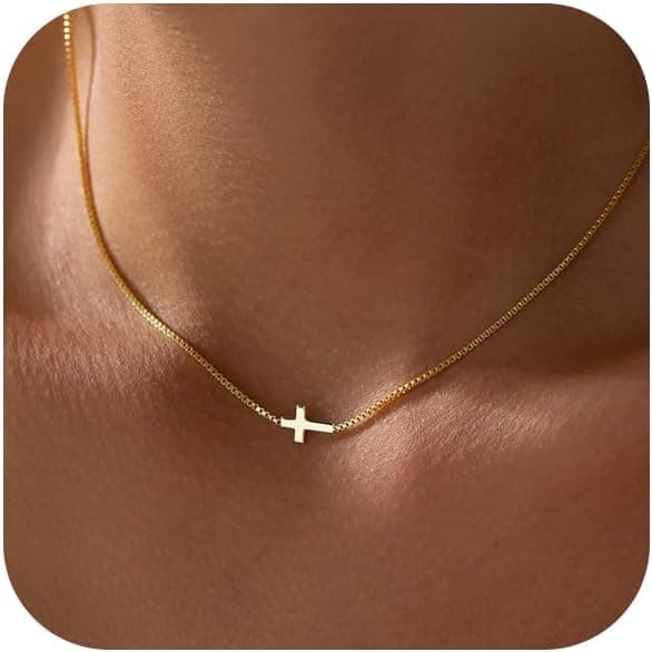 Cross Necklace for Women 14K Gold Silver Plated Dainty Small Cross Pendant Choker Simple Trendy Cute Cross Charm Chain Necklace Easter Basket Stuffers Baptism Religious Faith Jewelry Gift