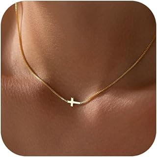 Cross Necklace for Women 14K Gold Silver Plated Dainty Small Cross Pendant Choker Simple Trendy Cute Cross Charm Chain Necklace Easter Basket Stuffers Baptism Religious Faith Jewelry Gift