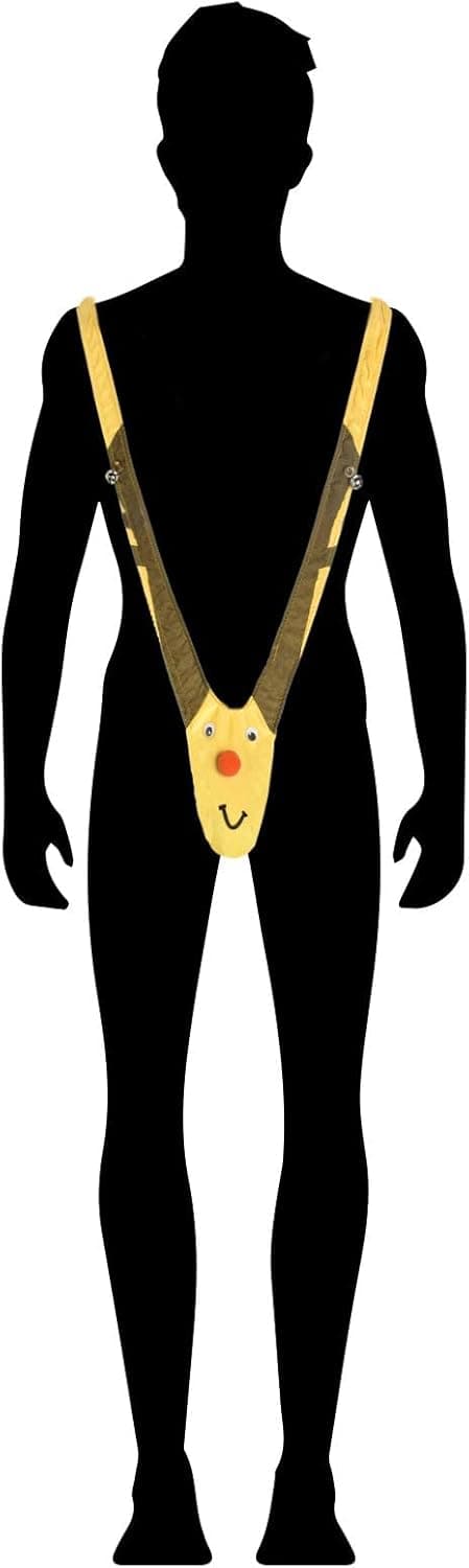 Rukisac Christmas Gag Gift Reindeer Underwear Mankini Men Thong Suits with Bells Pranks for White Elephant Exchange Gifts Valentines Day