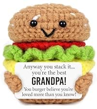 Mini Birthday Gift for Son from Dad Mom Handmade Crochet Burger for New Dad Son-in-Law Adult Sons New Father Christmas Basket Idea from Parents to Sons from Mother Father