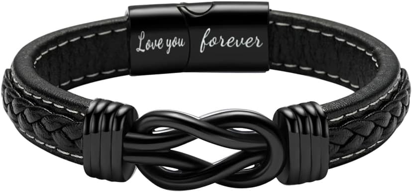 Gifts for Men Him Husband Boyfriend Dad Son Grandson Nephew, Cool Love Infinity Leather Bracelets Fathers Day Ideas Present Gift for Birthday Anniversary Retirement Christmas