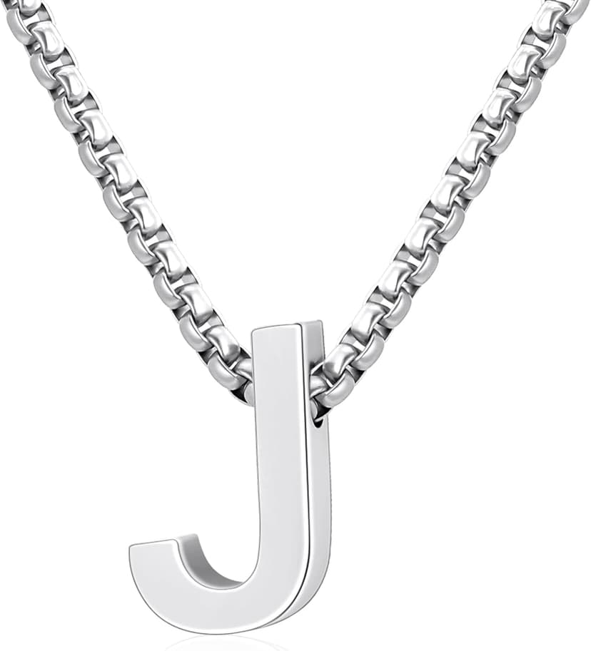Initial A-Z Letter Necklace Gifts for Boys Men, Stainless Steel Letter Pendant Christmas Stocking Stuffers Birthday Jewelry Gifts Ideas for Teens Teenage Kids Him