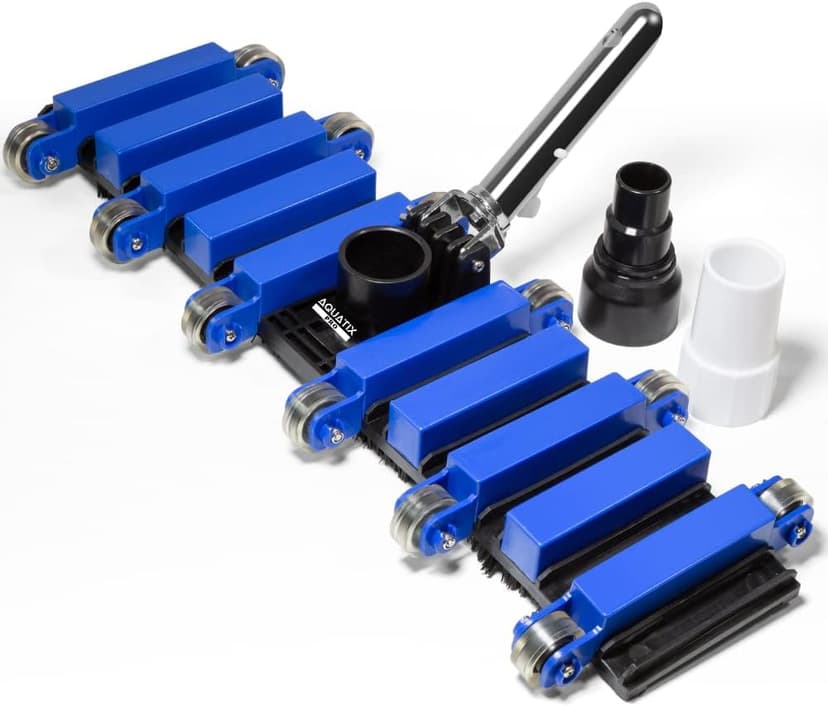 Aquatix Pro Pool Vacuum Head, 22" Extra Large Commercial Grade, 10 Weighted Plates, 2 x Hose Adapter, Aluminium Handle, Stainless Steel Balls, Flex Swivel Swimming Pool Head with Bottom Brush
