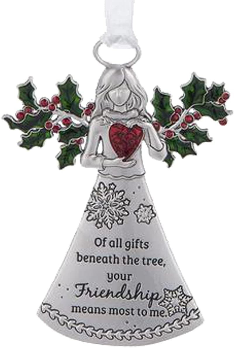 Friends Angel with Holly of All Gifts Beneath The Tree, Your Friendship Means The Most to Me Ornaments Christmas Tree Décor Gifts from Best Friend Presented in a Red Christmas Bag n Gift Box