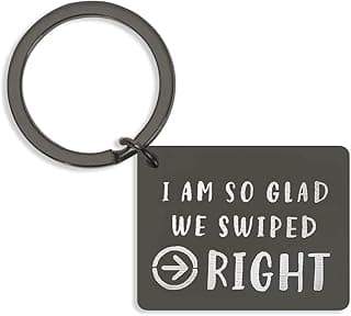 Funny Gifts for Men Boyfriend Girlfriend Birthday Gift Husband Wife Anniversary Valentine's Day Gift Keychain for BF GF Fiancee Fiance I'm So Glad We Swiped Right Black Keychain for Couple Gifts