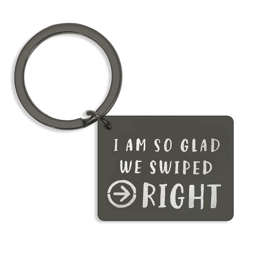 Funny Gifts for Men Boyfriend Girlfriend Birthday Gift Husband Wife Anniversary Valentine's Day Gift Keychain for BF GF Fiancee Fiance I'm So Glad We Swiped Right Black Keychain for Couple Gifts