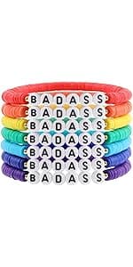 Rainbow Heishi Surfer Bracelets Set for Women Stackable Clay Beaded Bracelets Disc Stretch Preppy Bracelets Layering Colorful Friendship Bracelets Team Cheer Bulk Boho Summer Beach Jewelry Gift