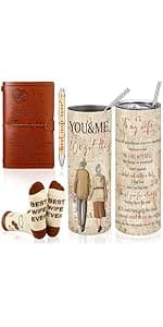 Skylety 4 Pcs to My Wife Gifts Set Leather Journal Stainless Steel Tumbler 20oz Best Wife Pen Socks Anniversary Wedding Christmas Gifts