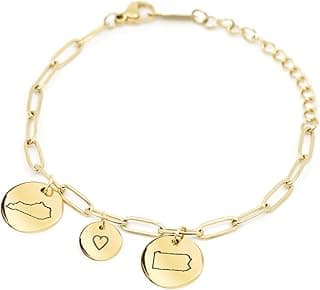 Long Distance Friendship Bracelet with State Engraved Charm, Custom Handmade Mom Jewelry for Best Friend, Birthday Gifts for Her – P-CBR-LDS