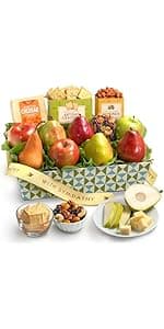 A Gift Inside Classic Fresh Fruit Basket Gift with Crackers, Cheese and Nuts for Holiday, Thank You, Birthday, Get Well, Anniversary, Corporate