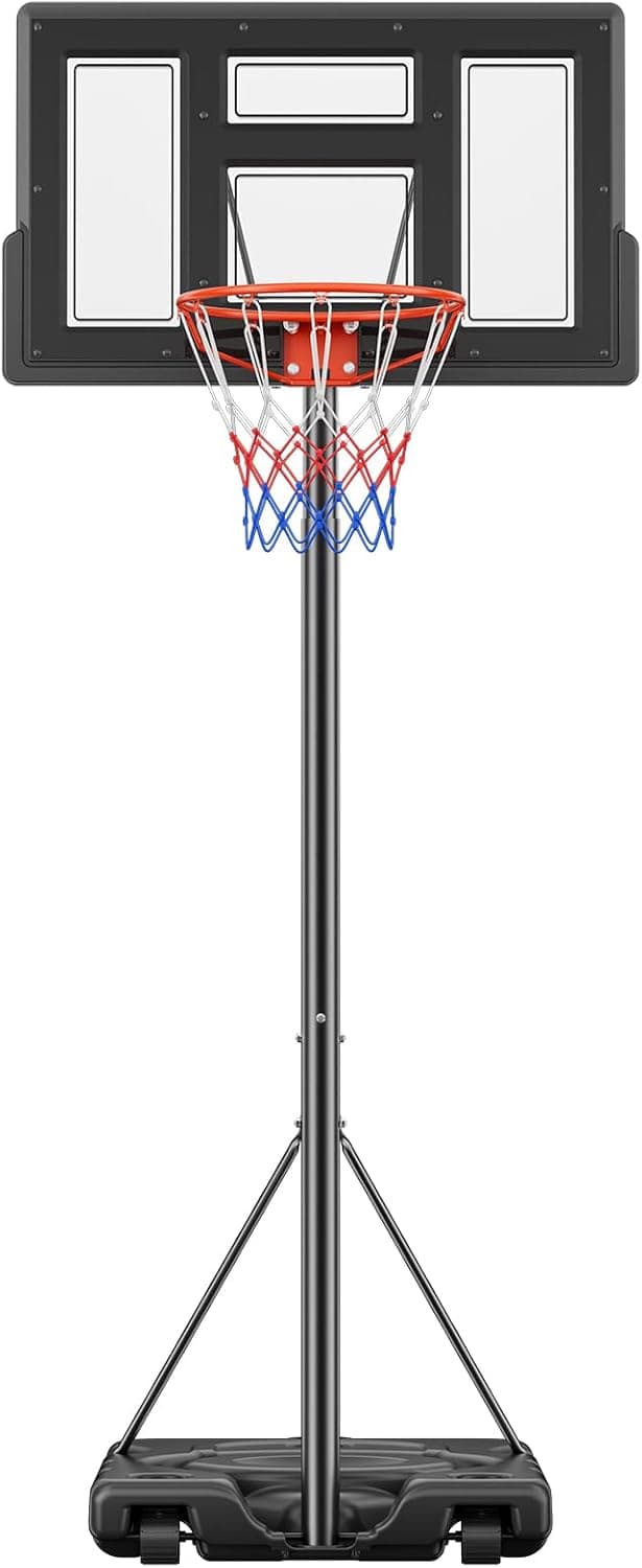 Sweetcrispy Portable Basketball Hoop Outdoor 6.1-10FT Adjustable Height, 44 Inch Shatterproof Backboard/Shock Absorbent Rim, Fillable Base, 2 Wheels for Backyard/Driveway