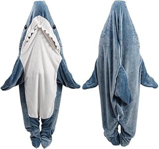 Shark Blanket Hoodie Onesie for Adult & Kid, Wearable Shark Sleeping Bag, Soft Cozy Onesie Costume