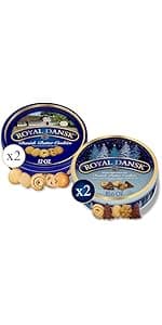 Royal Dansk Holiday Cookie 4 Pack, Exclusive Amazon Multipack of Original Danish Butter Cookies, Festive Tins for Christmas Gifts, Made with Real Butter, Non-GMO Ingredients